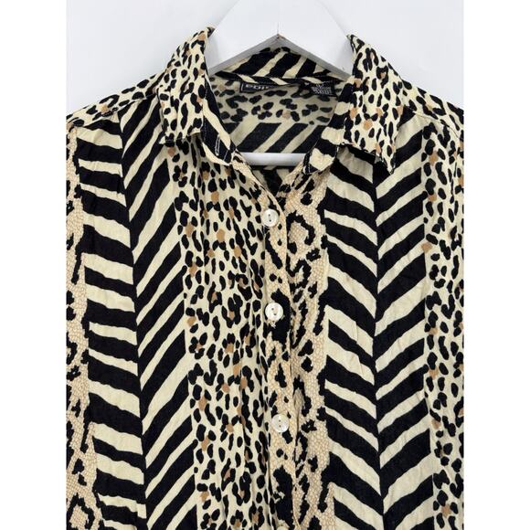 Vintage Point One Button Up Womens Large Beige Black Animal Print Short Sleeve - Picture 8 of 15